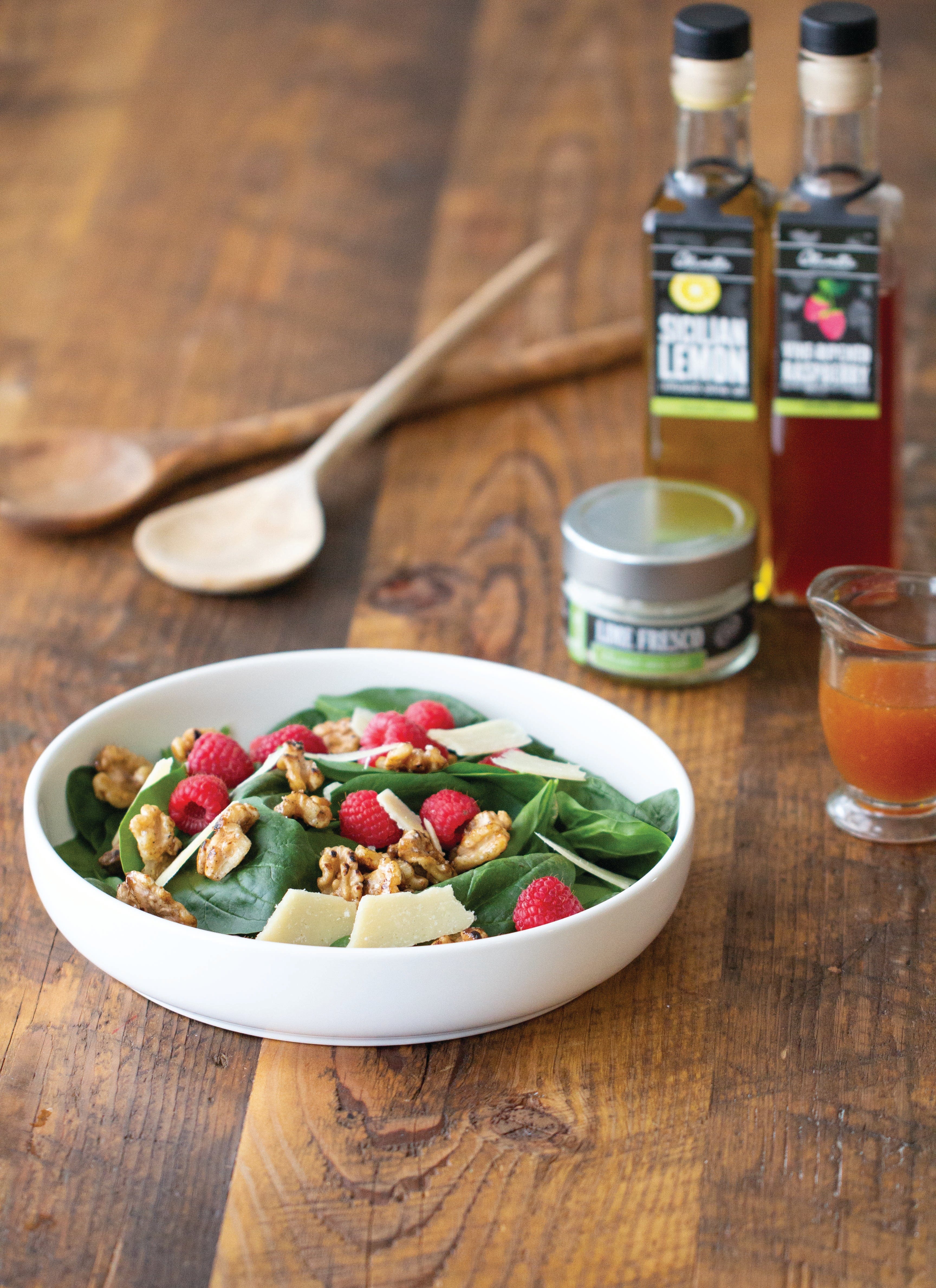 Premium Sicilian Lemon Olive Oil & Raspberry Balsamic Vinegar Set with Vanilla Bean Salt & Dressing Shaker Bottle - Perfect for Salads, Marinades & Gourmet Cooking