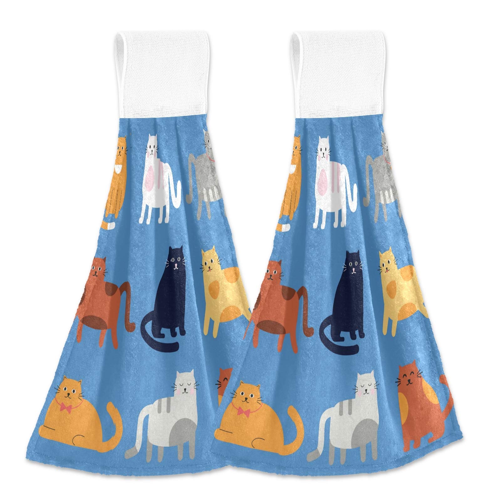 Soft & Absorbent Cat-Themed Hook & Loop Hand Towels - Set of 2 (12x17 Inch) for Kitchen & Bathroom | Super Absorbent, Durable & Convenient Hanging Design - Perfect for Cooking, Cleaning & Home Decor