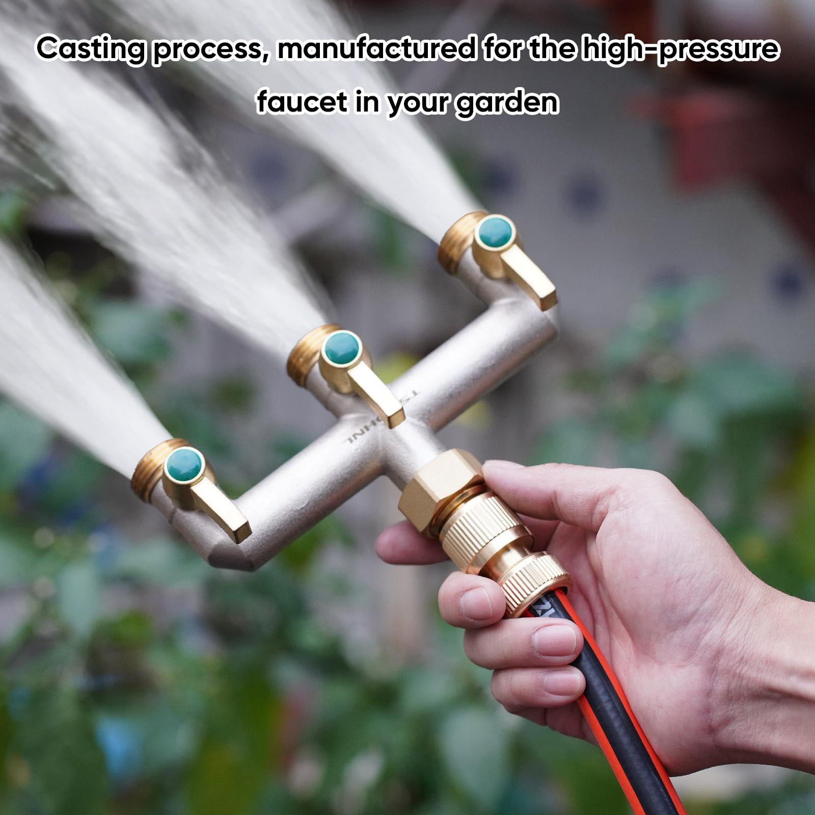 3-Way Garden Hose Splitter - Heavy Duty Brass Nickel Plated Faucet Diverter with 3 Extended Metal Handles, 3/4-Inch GHT Hex Female Inlet & Male Outlet - Perfect for Outdoor Watering, Sprinkler Systems & Multiple Hose Connections