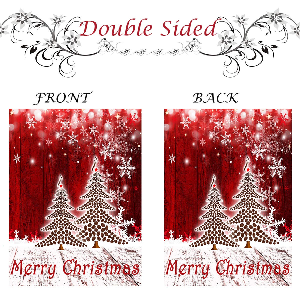 Double Sided Christmas Tree Red Garden Flag 12x18 Inch - Winter Snowflake Holiday Yard Decoration for Xmas, New Year | Rustic Outdoor Home Decor for Porch, Lawn & Seasonal Celebrations