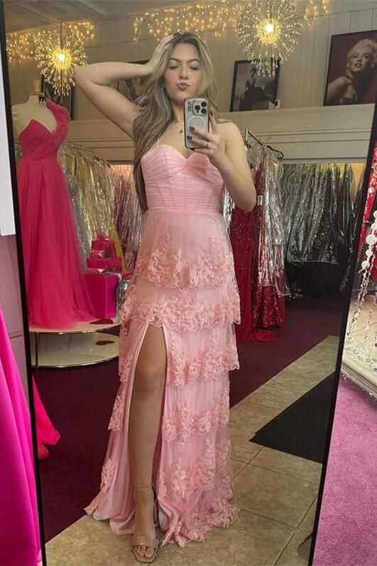 Elegant A-Line Sweetheart Neckline Lace Appliques Long Prom Dress in Pink - Perfect for Formal Dances, Weddings & Special Occasions