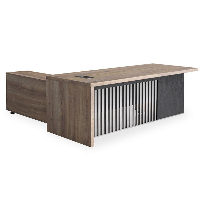 AFTAN 180cm Executive Desk with Pedestal & Right Mobile Return - Warm Oak & Black Finish - Modern Home Office Furniture for Professionals & Remote Work
