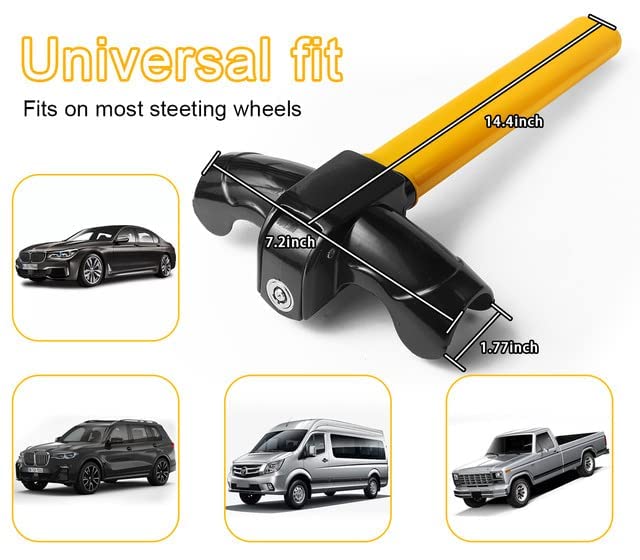Universal Heavy Duty Anti-Theft Steering Wheel Lock for Cars - Yellow Auto Security Travel Lock (HuiFaCai-lock001) | Perfect for Parking Protection & Vehicle Security During Travel