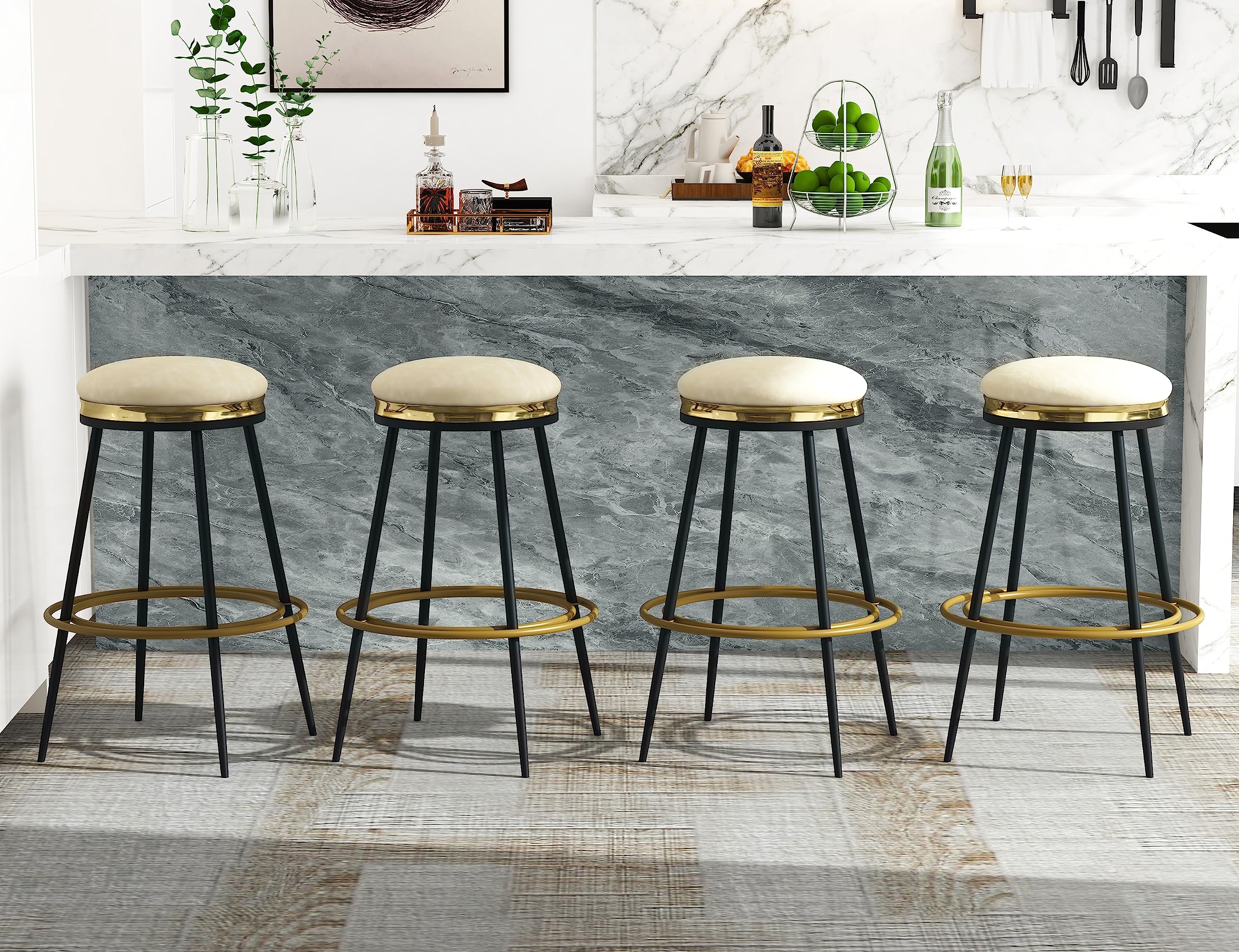 O&K FURNITURE Set of 2 Modern Velvet Swivel Bar Stools with Footrest - 24