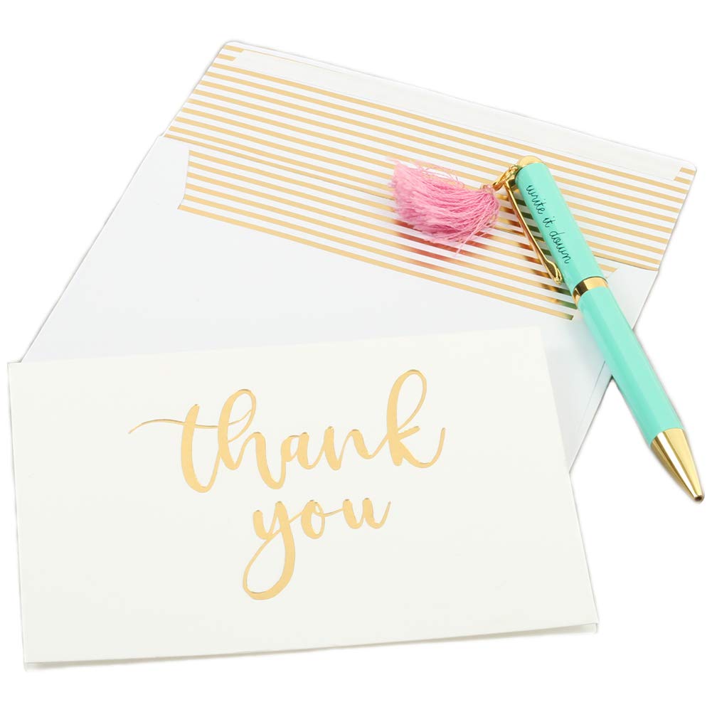 Premium Gold Foil Thank You Cards with Envelopes - 50-Pack Embossed Letterpress Stationery for Baby Showers, Weddings & Special Occasions - Elegant Calligraphy Note Cards for Gifts & Appreciation