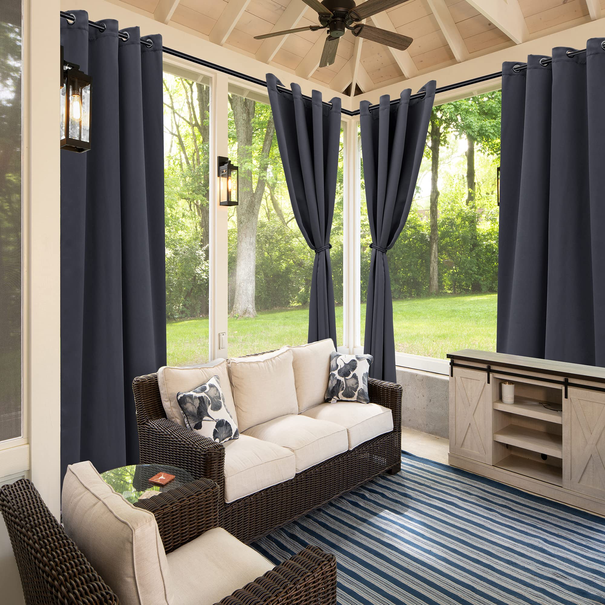 BONZER Waterproof Blackout Curtains 52x84 Inch - Thermal Insulated Sun Blocking Outdoor Curtains for Patio, Cabana, Deck, Sunroom & Bedroom - Dark Grey Grommet Curtain Panel for UV Protection & Privacy