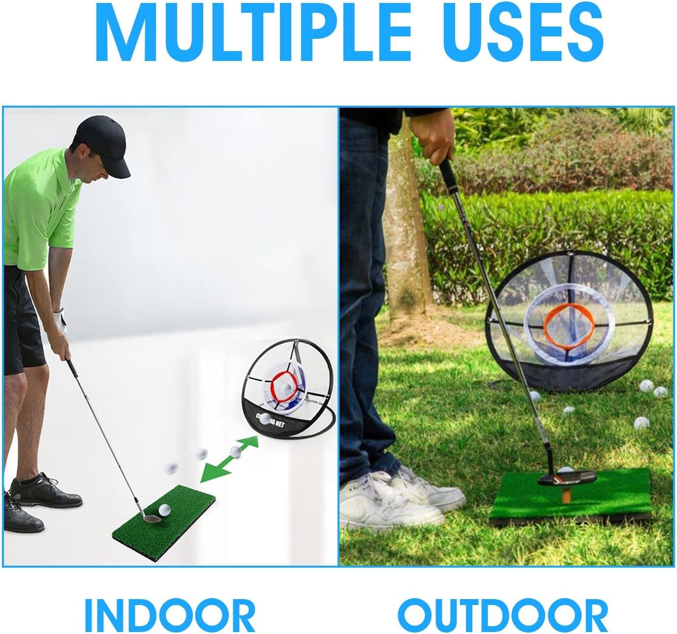 Golf Practice Net for Home & Indoor Use - Golf Simulator with Hitting Mat & Chipping Net - Improve Your Swing & Short Game | Perfect for Backyard, Garage & Training Drills
