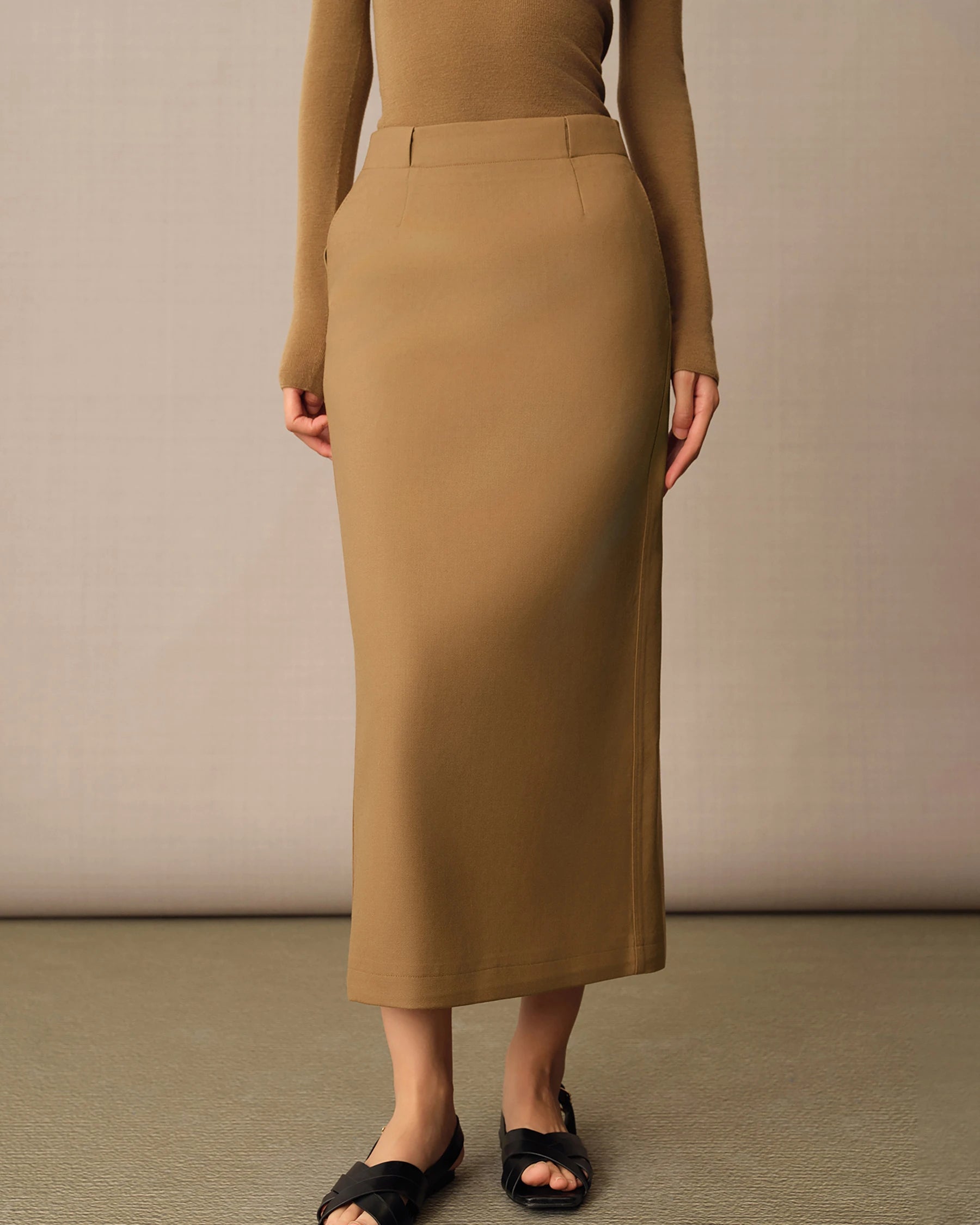 Women's Long Wool Pencil Skirt - Classic Slim Fit Office Work Skirt for Professional Women, Winter Warm Business Formal Attire