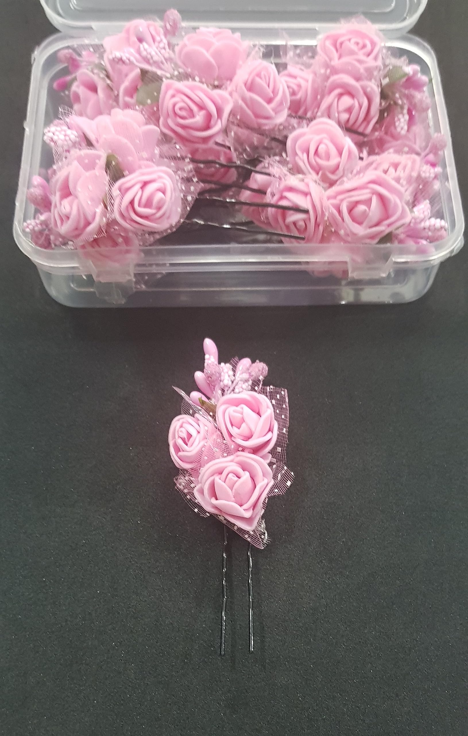 ANVIK 12-Pack Rose Floral Bun Pins for Women - Handmade Fabric U-Shaped Hair Forks, Bridal Hair Accessories for Weddings & Special Occasions (Pink) - Perfect for Bridal Updos, Prom Hairstyles & Formal Events