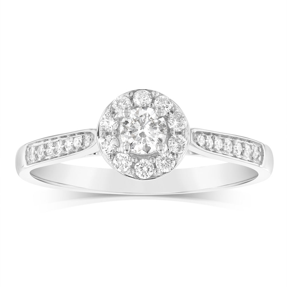 9ct White Gold 0.30 Carat Diamond Halo Solitaire Engagement Ring - Perfect for Proposals, Anniversaries & Special Occasions