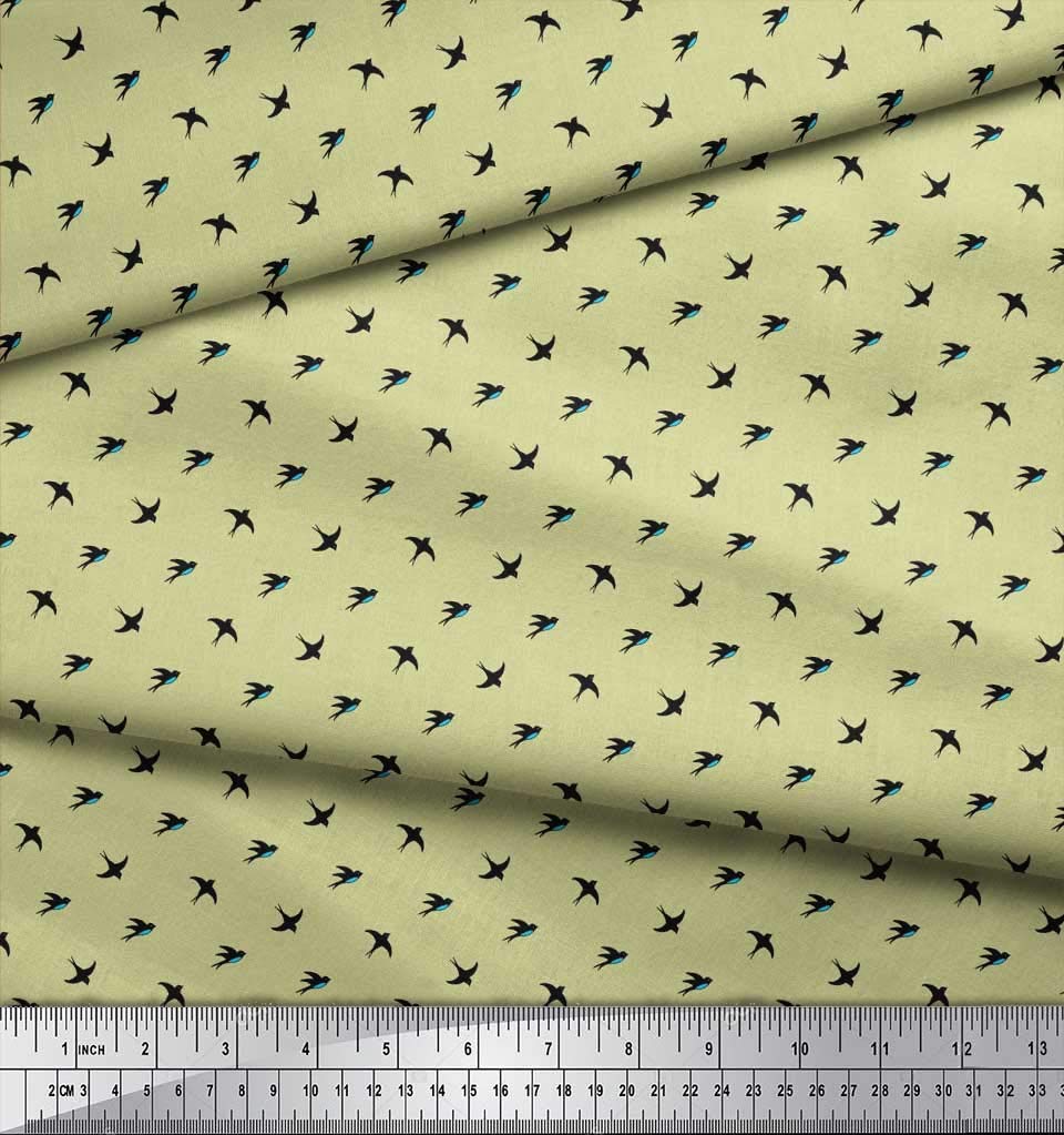 Soimoi Moss Georgette Brown Fabric by The Yard - 42 Inch Wide Printed Fabric with Small Swallow Bird Design for Dresses, Scarves & Home Decor