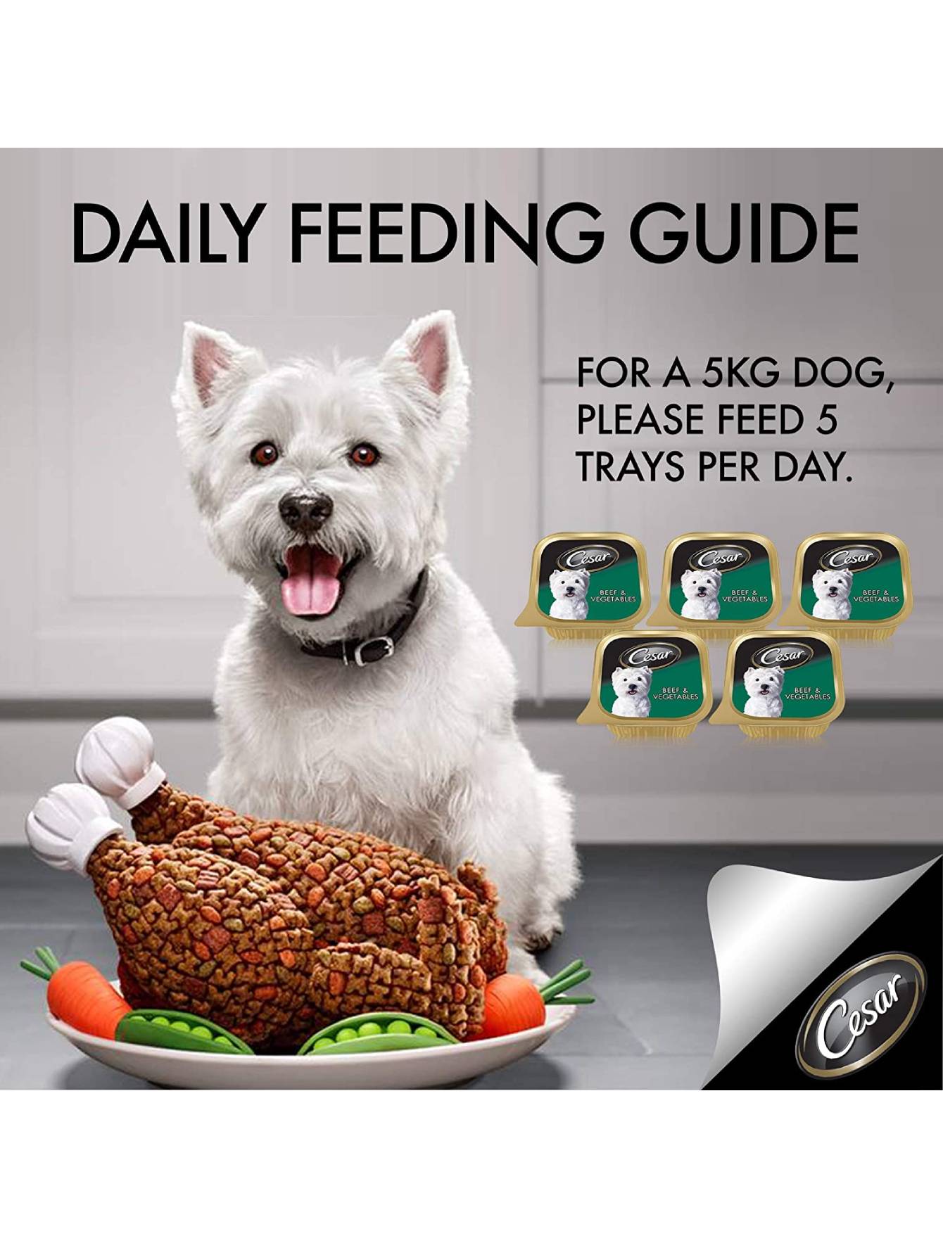 Premium Cesar Beef & Vegetables Wet Dog Food - 100g Can, High Protein & Nutrient-Rich Meal for Small & Medium Dogs - Perfect for Travel, Training & Special Occasions