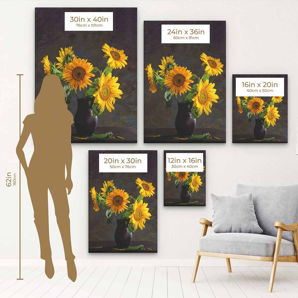 Yellow Sunflower Wall Art Canvas Print - Modern Floral Home Decor for Living Room, Bedroom & Office - 7265