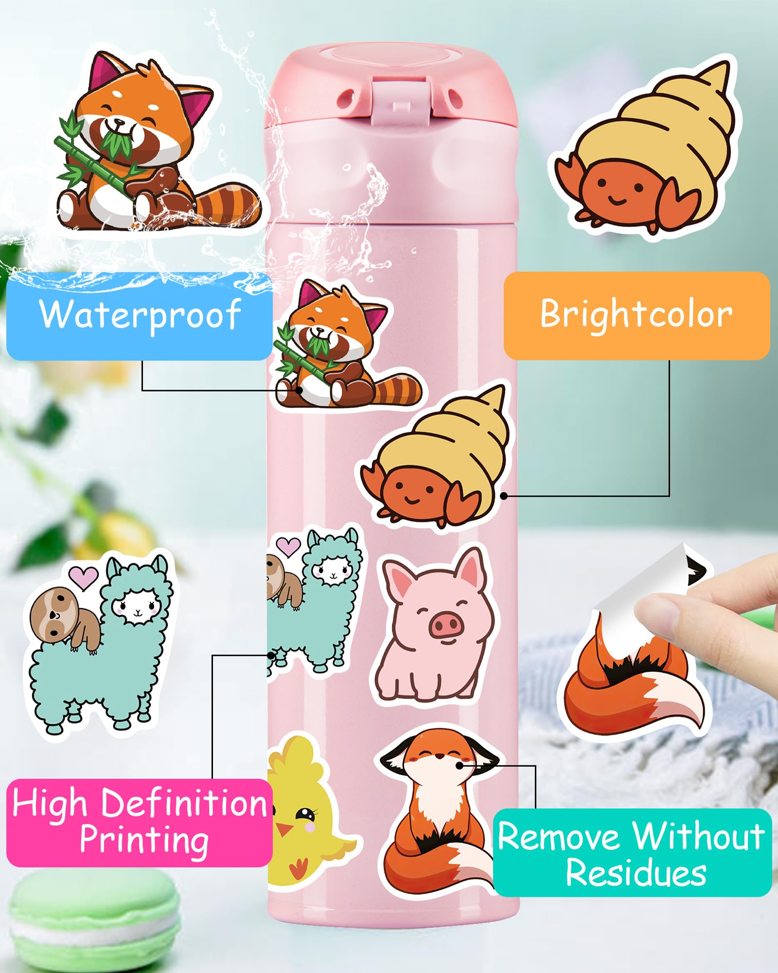 Benresive 200 Pcs Cute Animal Stickers for Kids - Waterproof Vinyl Stickers for Water Bottles, Laptops, Notebooks & School Supplies - Fun Classroom Rewards & Elementary Student Prizes - Perfect for DIY Crafts, Scrapbooking & Personalizing Belongings