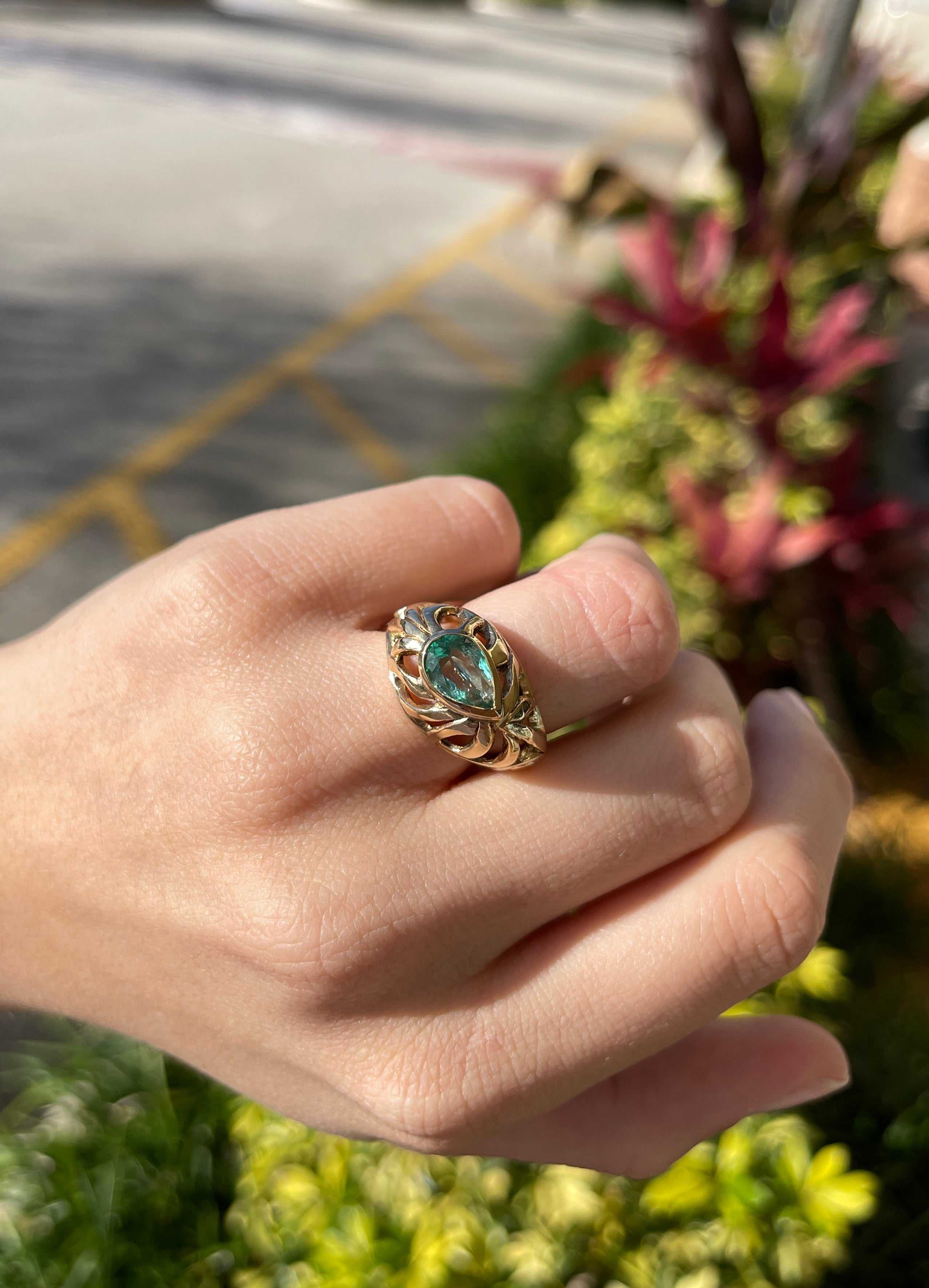 2.20 Carat Natural Colombian Tiger Stripe Emerald Pear Cut Solitaire Ring in 14K Gold - Perfect for Engagement, Wedding & Anniversary Gifts