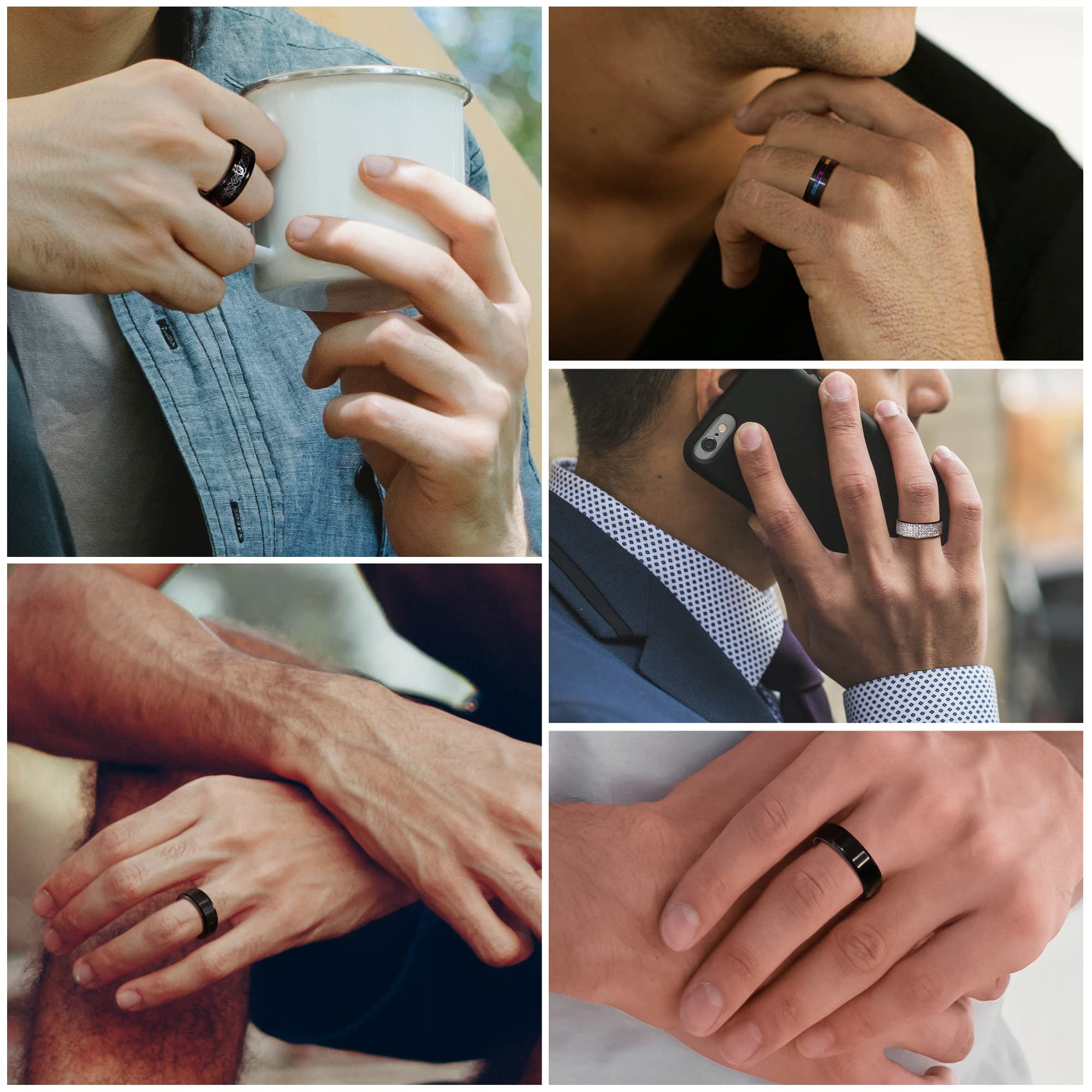 Besteel 16Pcs Stainless Steel Spinner Rings for Men & Women - Anxiety Relief Fidget Rings with Celtic Design, Beveled Edges - Cool Black Wedding Band Set for Stress Relief, Promise Rings & Everyday Wear