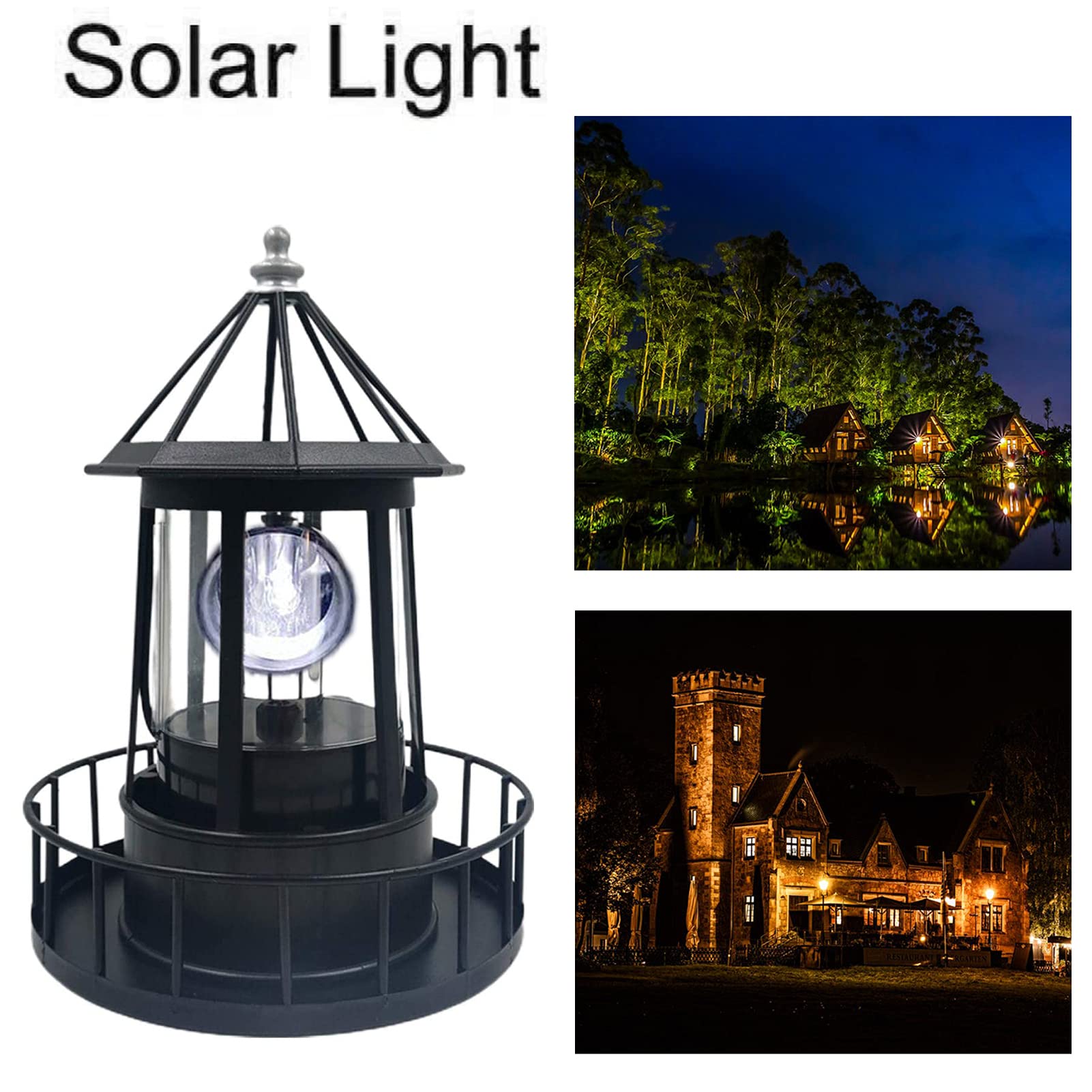 Solar Powered LED Lighthouse Light - 360 Degree Rotating Waterproof Outdoor Garden Decoration with Smoke Effect for Pathway, Patio & Courtyard | Perfect for Landscape Lighting, Backyard Decor & Nighttime Ambience
