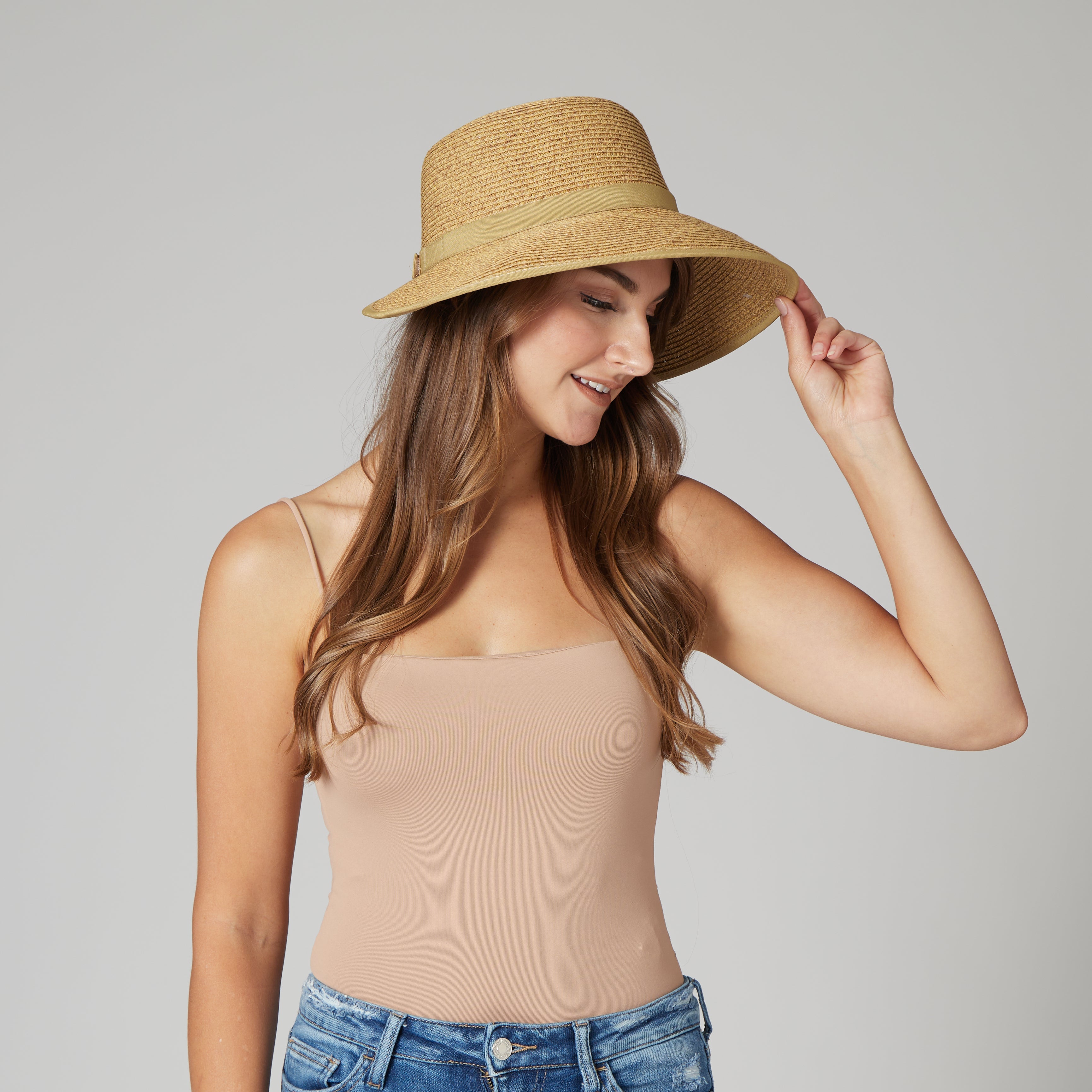 Women's Ultrabraid Round Crown Sun Hat with Grosgrain Ribbon & Adjustable Velcro Closure - UV Protection Wide Brim Hat for Beach, Gardening, and Outdoor Activities