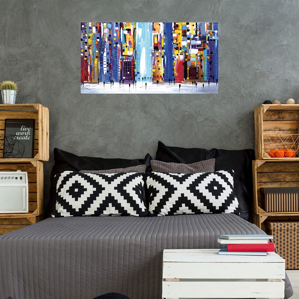 Vivid Night Canvas Wall Art by Ekaterina Ermilkina - Modern Abstract Painting for Living Room, Bedroom, Office & More - Ready to Hang 40x21 Inches - Perfect for Home Decor, Gifts & Interior Design