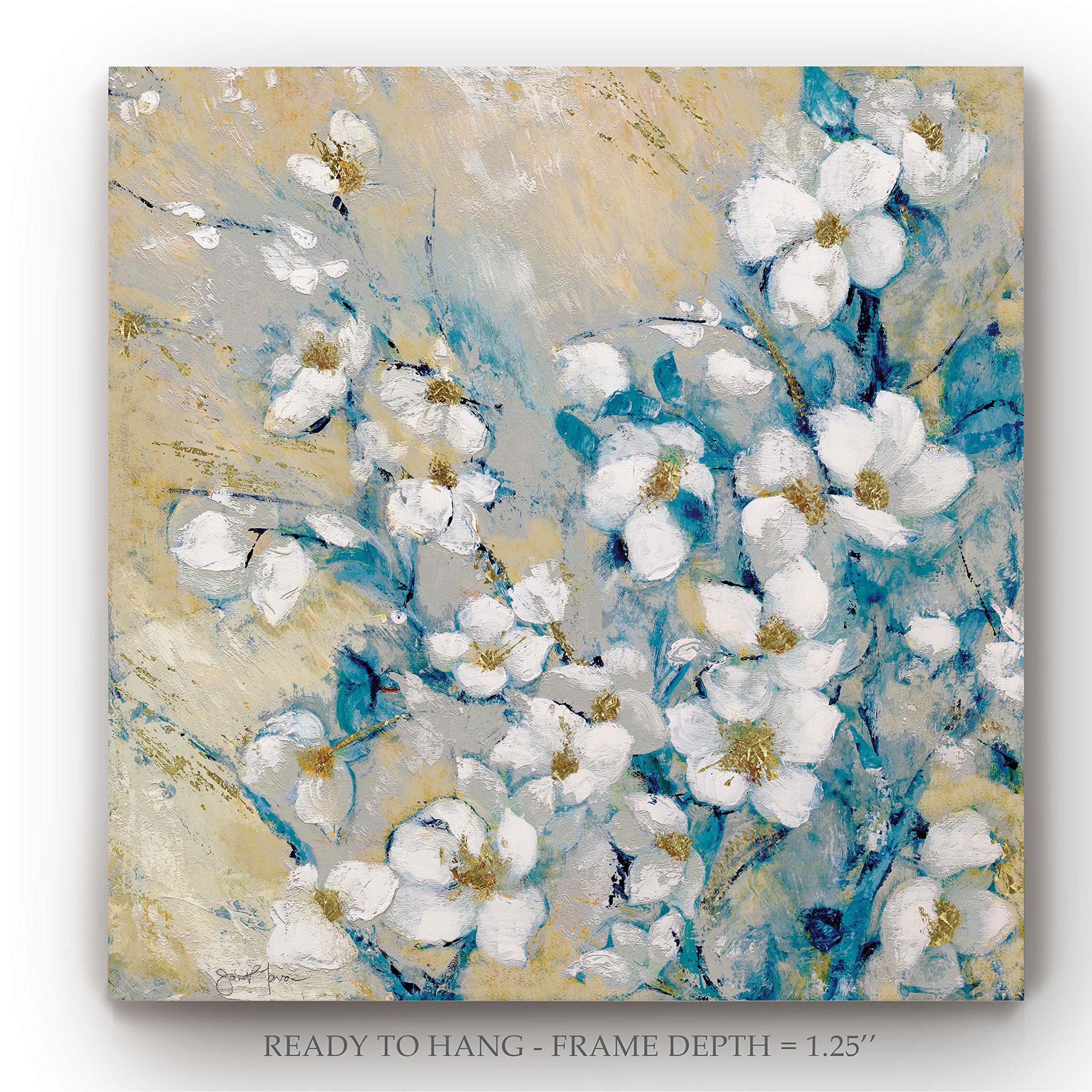 Modern Floral Abstract Canvas Wall Art - Blue & White Aesthetic Painting for Bedroom, Living Room, Kitchen & Home Office Decor - 16x16 Inch Gallery Wrapped Flower Print - Perfect for Boho Chic, Farmhouse & Contemporary Interior Design Styles