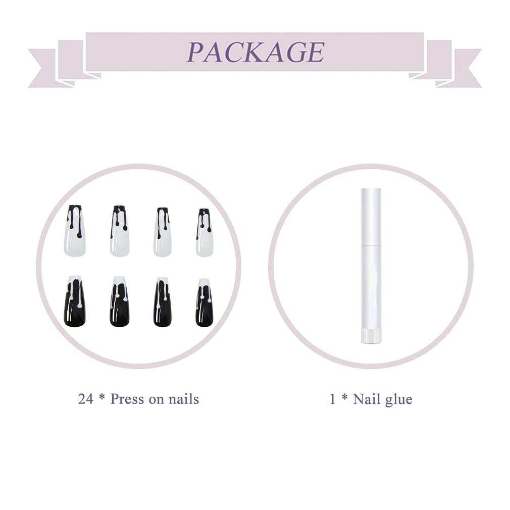 **BABALAL Halloween Press on Nails - Long Ballerina Fake Nails with Punk Design, Full Cover Glossy Artificial Nails for Women & Girls - Perfect for Halloween Parties, Cosplay & Nail Art**
