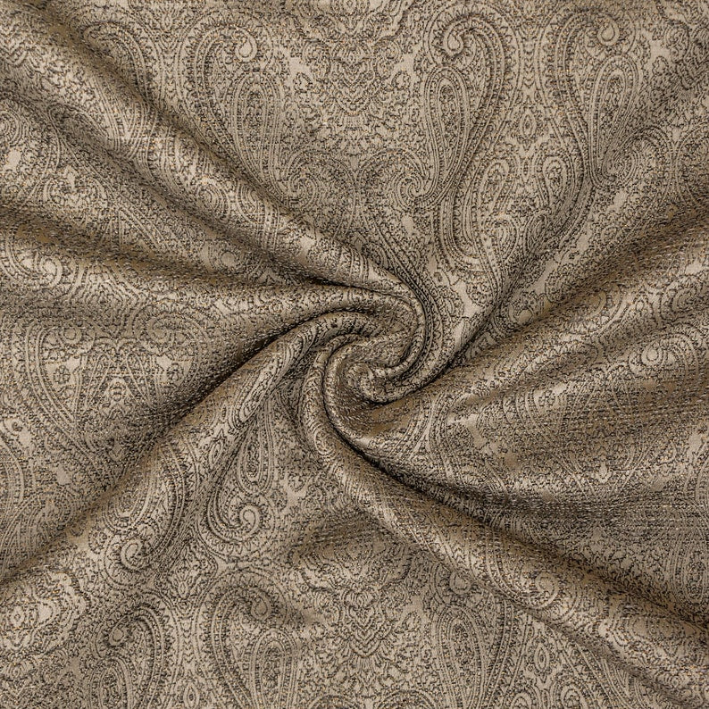 Beige Damask with Copper Lurex Fabric by the Yard - Premium Upholstery & Drapery Material for Home Decor, Wedding Backdrops, and DIY Crafts