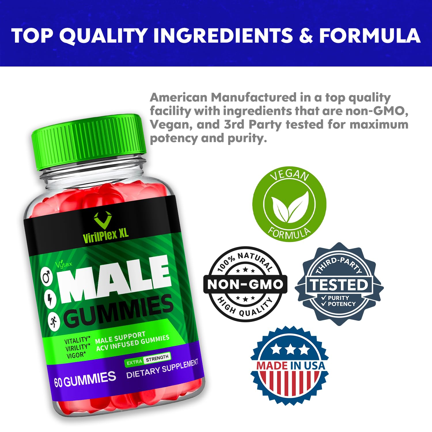 Virilplex XL Gummies for Men - 2 Pack (120 Gummies) | 1000MG Advanced Formula with Natural Ingredients | Male Enhancement Supplement | Supports Energy & Performance | Perfect for Gym, Workout & Daily Vitality