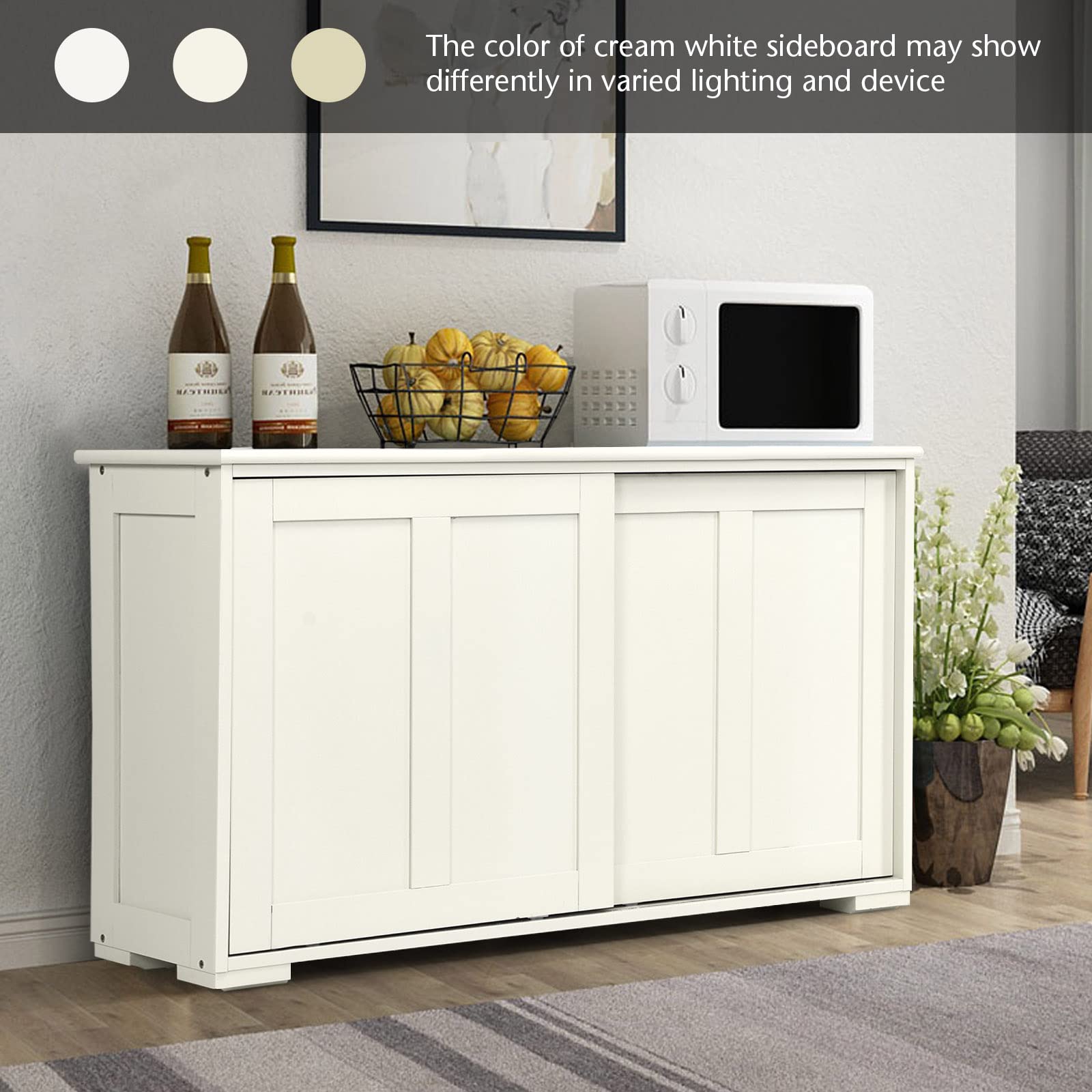 Mayjooy White Kitchen Buffet Cabinet with Sliding Doors & Adjustable Shelves - Modern Credenza Storage Cabinet, Sideboard Console Table for Living Room, Dining Room, Hallway - Perfect for Home Organization & Entertaining Guests