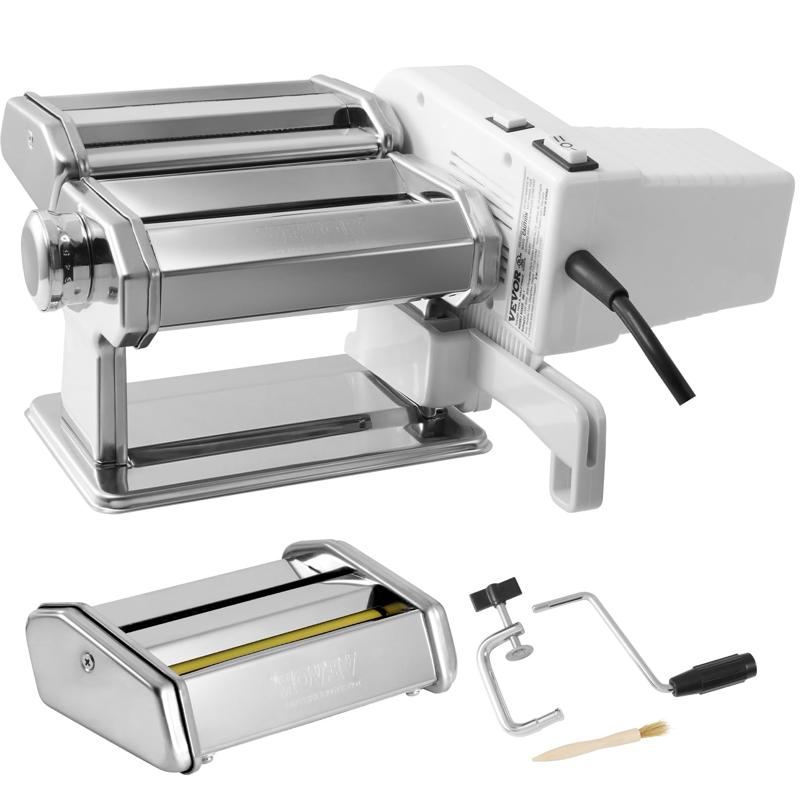 VEVOR Electric Pasta Maker Machine - 9 Adjustable Thickness Settings, Stainless Steel Noodle Roller & Cutter - Professional Pasta Making Kit for Homemade Spaghetti, Fettuccine, Lasagna - Ideal for Italian Cuisine, Family Cooking & Restaurant Use