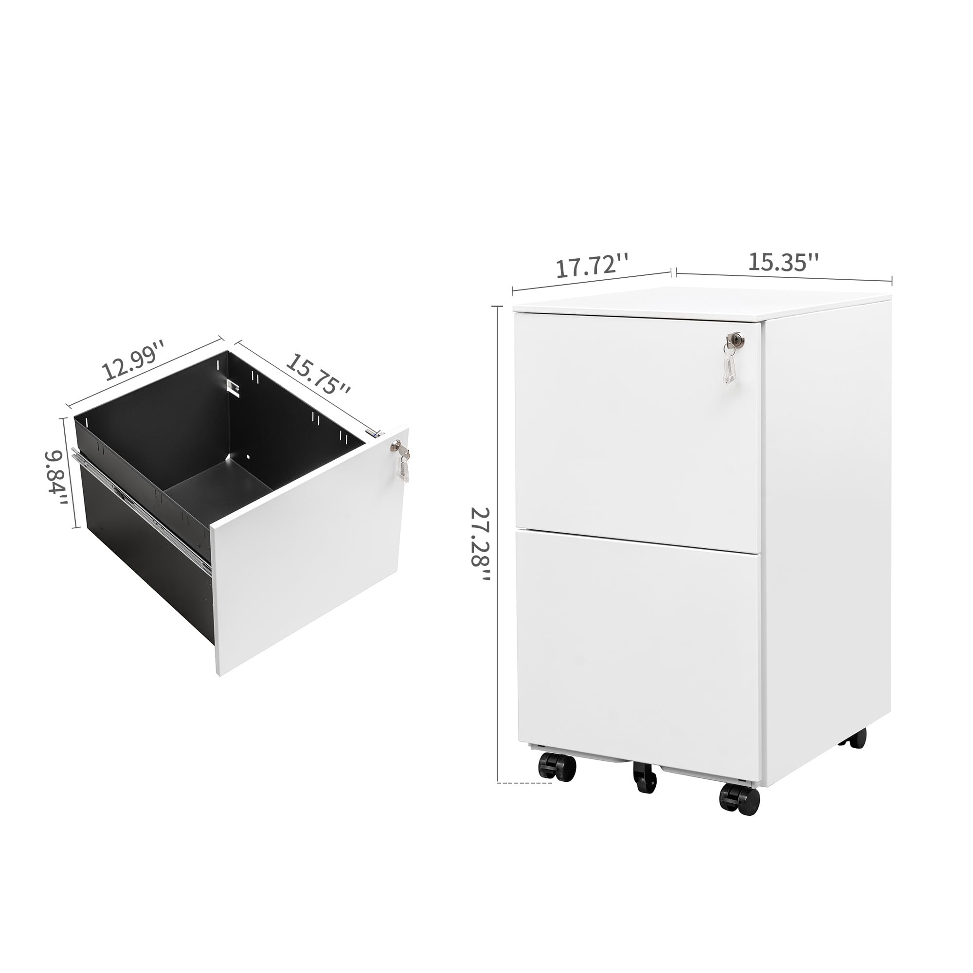 JULYFOX 2-Drawer Mobile File Cabinet with Lock - 27.2