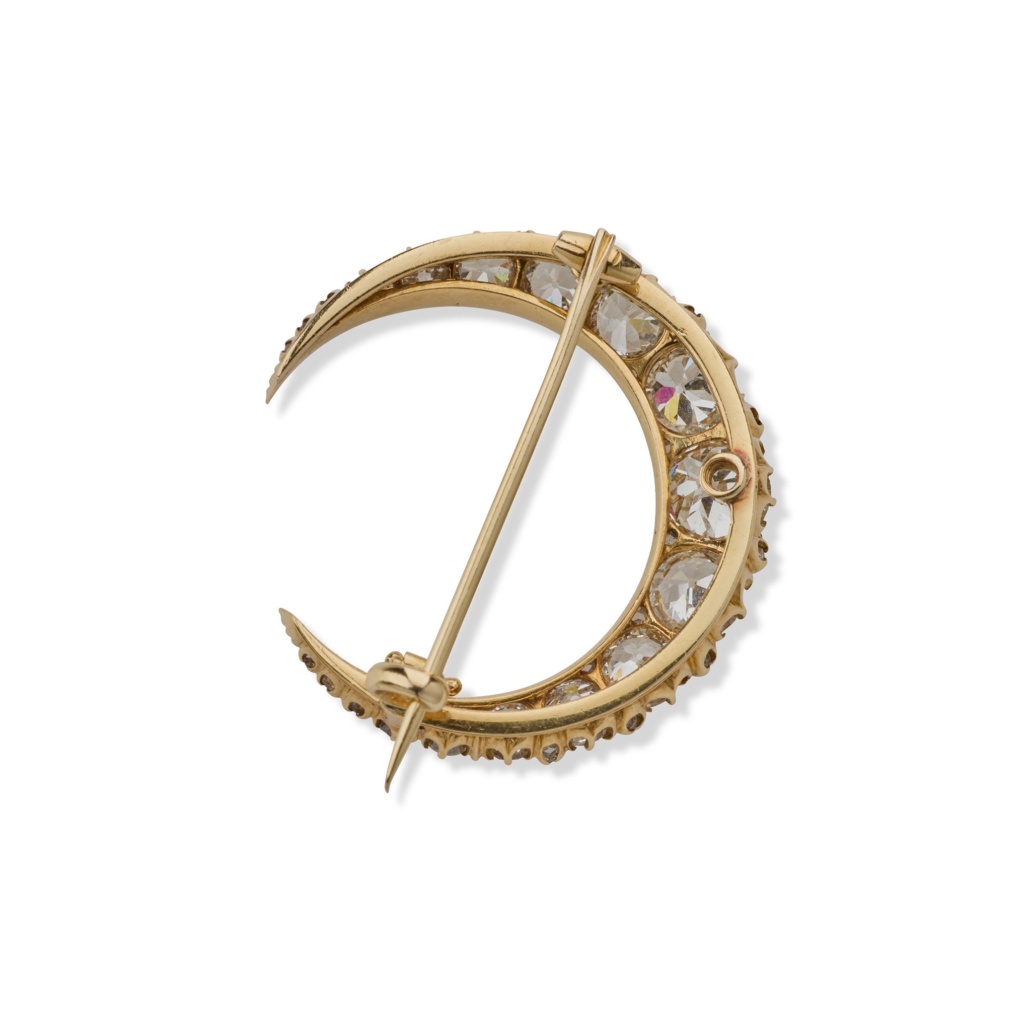 Antique Diamond Crescent Brooch - Vintage Jewelry for Women, 14K Gold Pin with Sparkling Stones - Perfect for Weddings, Parties & Special Occasions