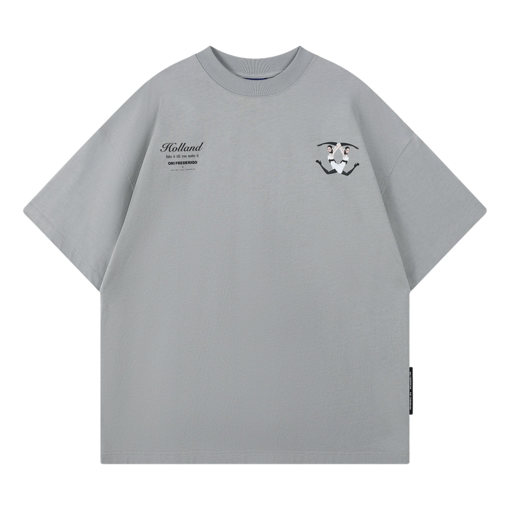 ORI FREDERIQO Printed Short Sleeve T-Shirt for Men - Grey Cotton Casual Tee - Perfect for Streetwear, Summer Outfits & Everyday Wear