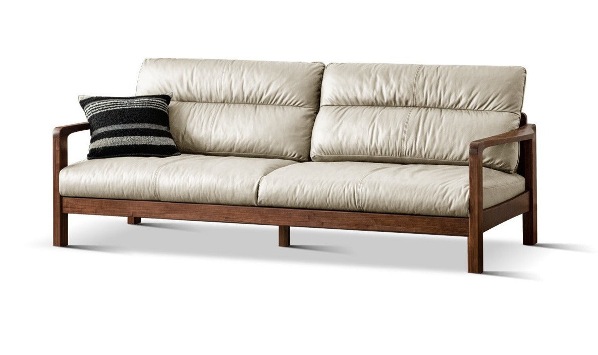 Premium Black Walnut Solid Wood Leather Sofa - Modern Luxury Living Room Furniture for Home & Office (Perfect for Lounging, Entertaining & Relaxing)