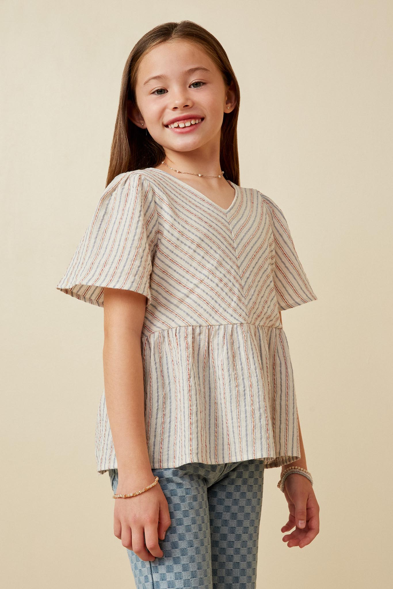 Textured Stripe Chevron Panel Peplum Top for Women - Trendy Casual Blouse for Office, Party & Date Night Outfits