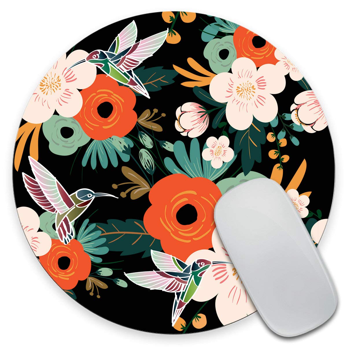 Custom Flower & Hummingbird Gaming Mouse Pad - Non-Slip Rubber Round Mousepad for PC, Laptop, Office & Gaming - Perfect for Work, Gaming & Home Computer Setup