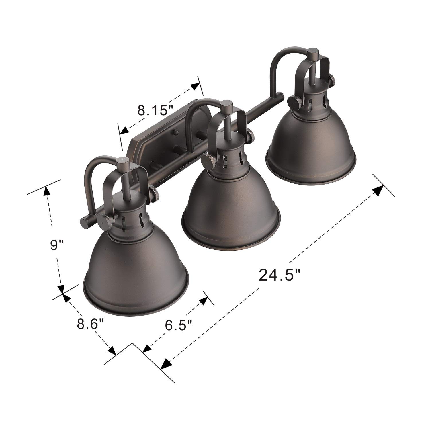 Emliviar 3-Light Vanity Light Fixture - Oil Rubbed Bronze Finish with Metal Shade for Bathroom Mirror Lighting, 4054 ORB - Perfect for Modern Vanity, Dressing Room & Makeup Area