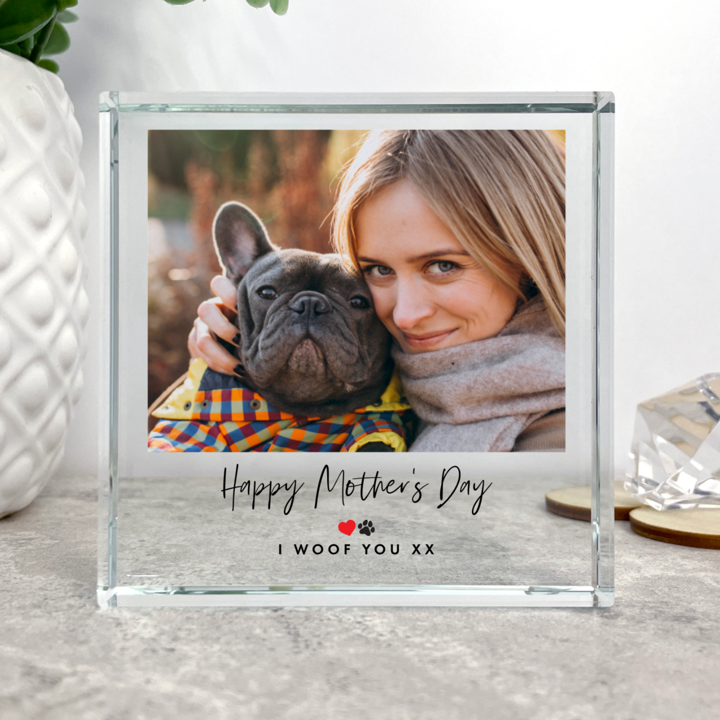Personalized Pet Heart & Paw Photo Crystal Keepsake - Custom Engraved Memorial Gift for Dogs & Cats - Perfect for Pet Loss Remembrance, Birthday & Anniversary Gifts