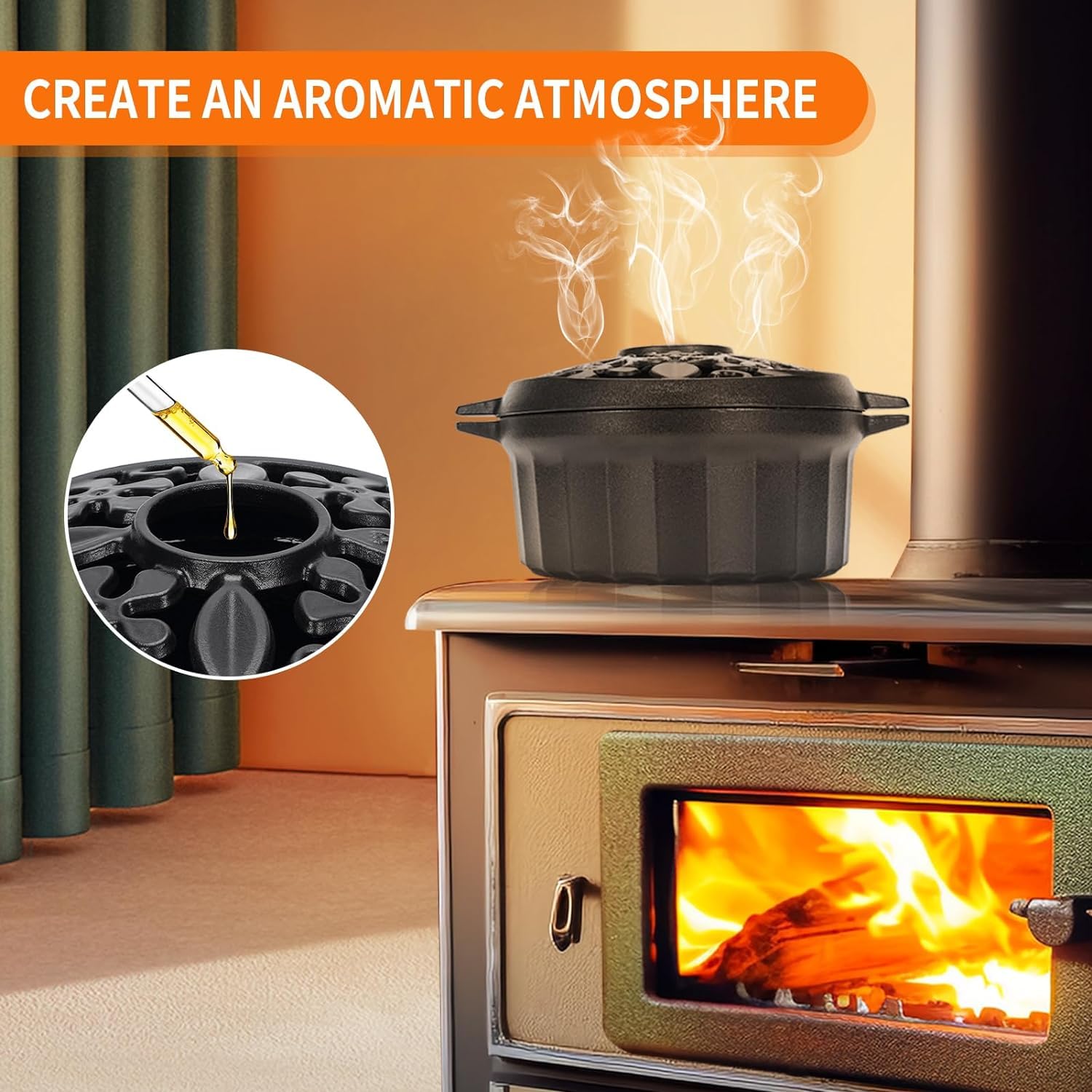 STBoo Wood Stove Steamer - 2.7 Quart Cast Iron Humidifier for Fireplace | Rust-Resistant Matte Black Finish | Indoor Heating Pot & Decorative Stove Cover Accessory | Perfect for Cozy Winter Nights, Cabin Heating & Home Decor