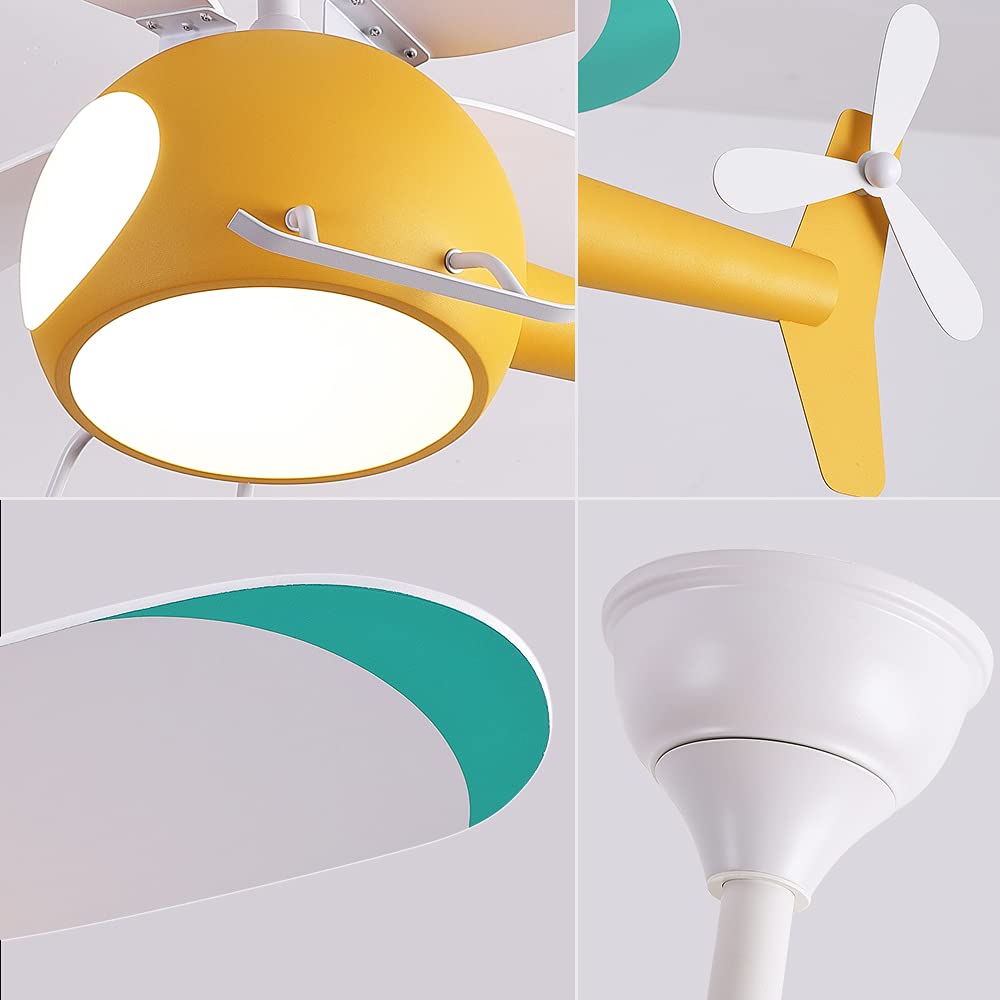 42 Inch Kids Helicopter Ceiling Fan with Remote Control & LED Lights - Cartoon Bedroom Fan for Boys & Girls - Perfect for Children's Room, Nursery, Playroom (Yellow)