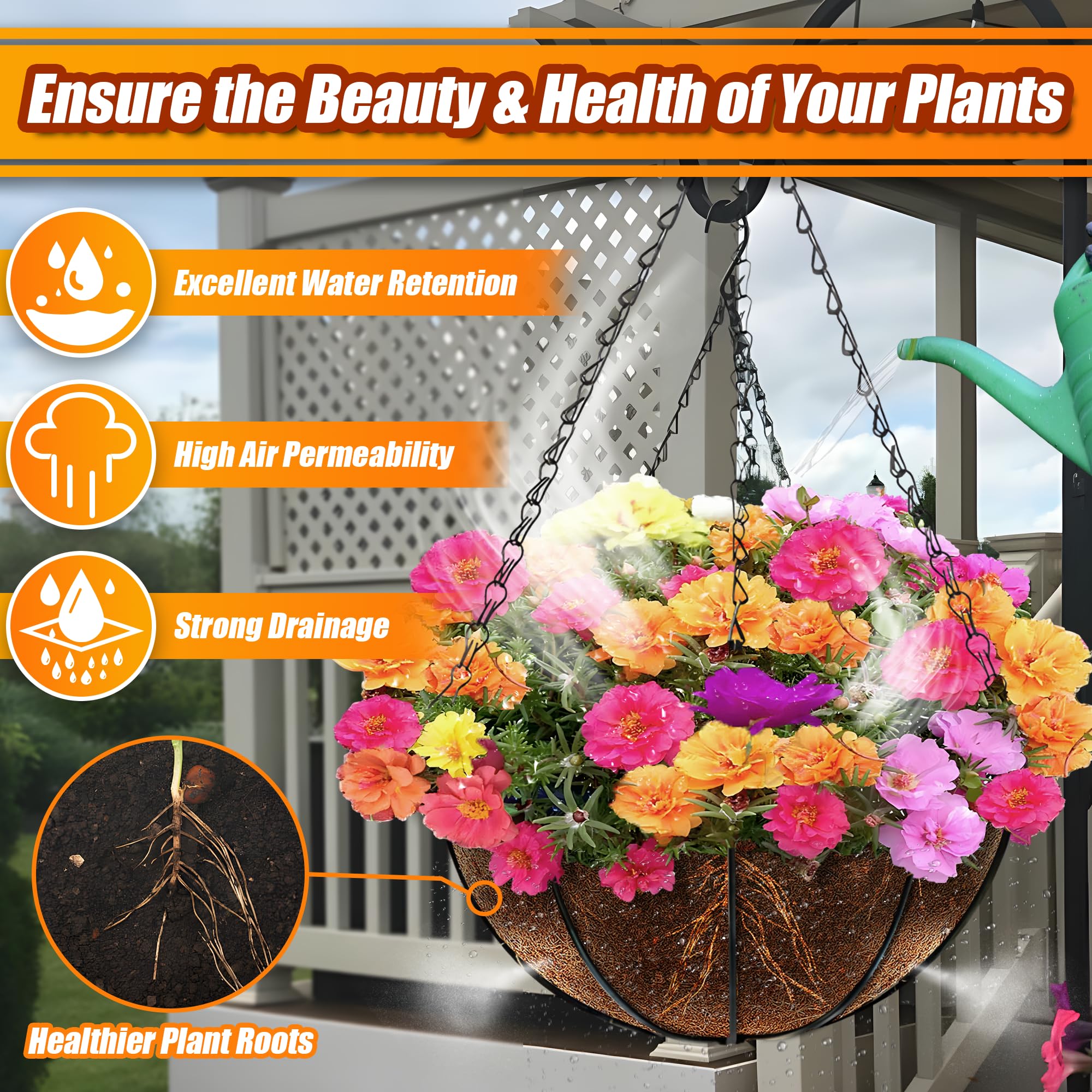 18 Inch Coco Liners for Planters - 4 Pack Round Coconut Fiber Hanging Basket Liners | Natural Plant Pot Liners for Flowers, Herbs & Garden Plants | Perfect for Indoor/Outdoor Hanging Baskets & Window Boxes