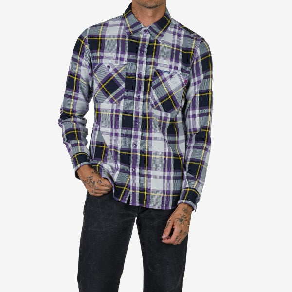 Iron Heart IHSH-382 9oz Selvedge American Check Work Shirt - Purple Plaid Flannel Shirt for Men | Durable Workwear & Casual Style for Outdoor Activities and Everyday Wear