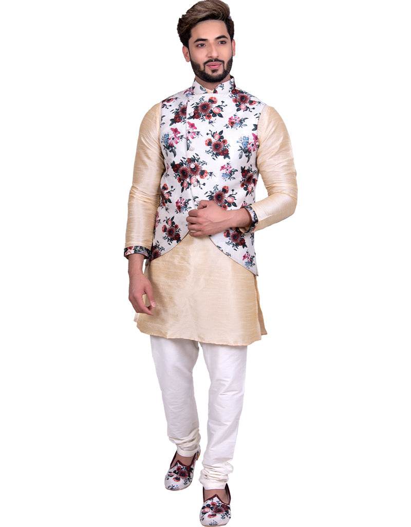 Elegant Beige Kurta with Art Silk Chudidaar - Traditional Indian Ethnic Wear for Women, Perfect for Festivals, Weddings & Special Occasions