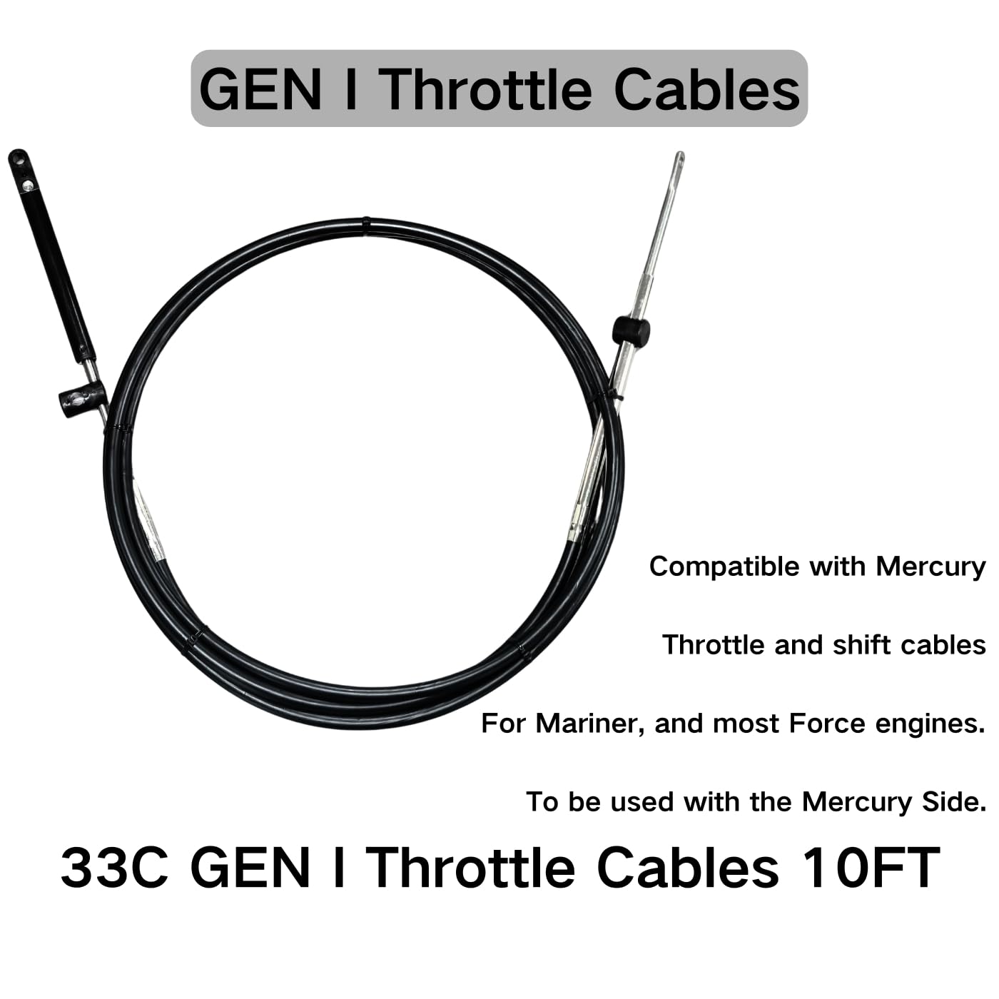 Mercury Outboard Engine Remote Control 33c GEN I Throttle & Shift Cables - 10FT Replacement Parts for Smooth Boat Operation - Perfect for Marine Maintenance & Watercraft Repair