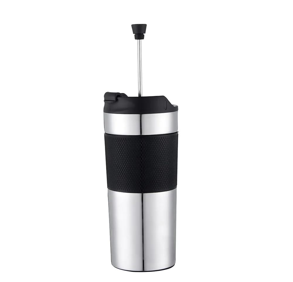 Portable Coffee Maker - 16oz Insulated French Press Travel Mug with Double Wall Stainless Steel - Perfect for Camping, Office & On-the-Go Brewing