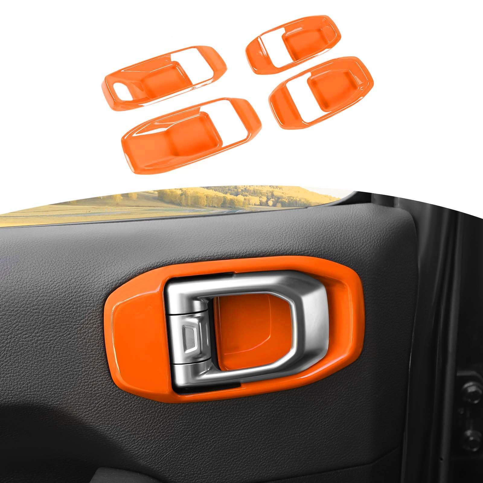 Jeep Wrangler JL JLU & Gladiator JT Inner Door Handle Bowl Cover Trim (2018-2024) - Orange Interior Accessories Set of 4 - Upgrade Your Ride's Style & Protection for Off-Road Adventures & Daily Commutes