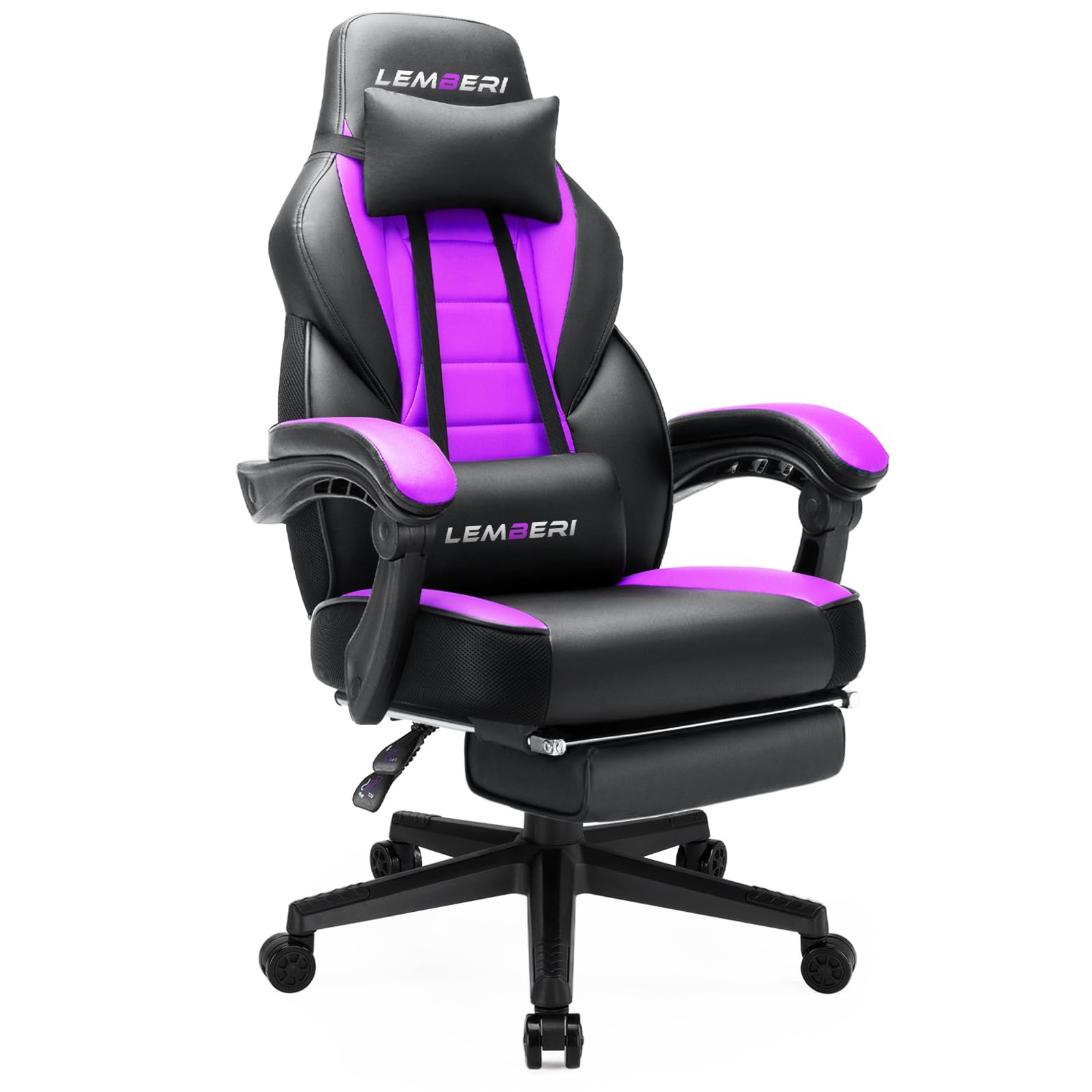 LEMBERI Ergonomic Gaming Chair for Adults - Heavy Duty 400lb Weight Capacity, Racing Style Computer Chair with Adjustable Headrest, Lumbar Support & Footrest - Perfect for PC Gamers, Office Workers & Home Theater Use