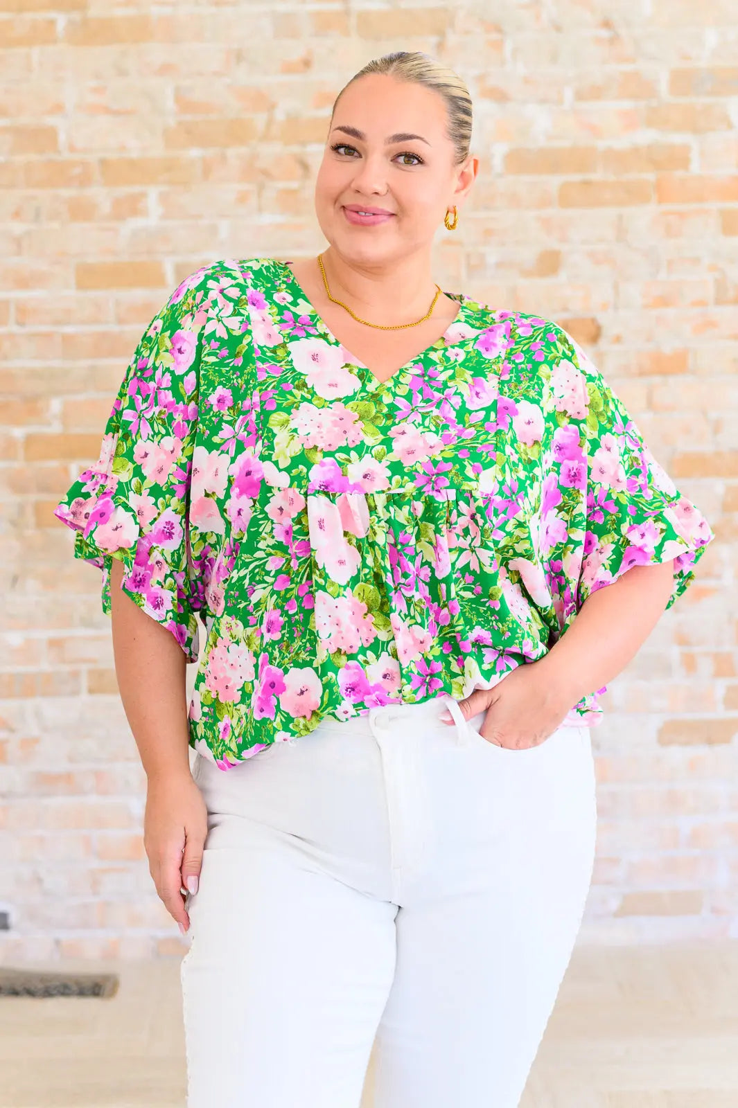 Florence V-Neck Statement Top in Kelly Green | Elegant Women's Blouse for Work, Party & Date Night | Perfect for Office, Cocktail Events & Evening Outfits
