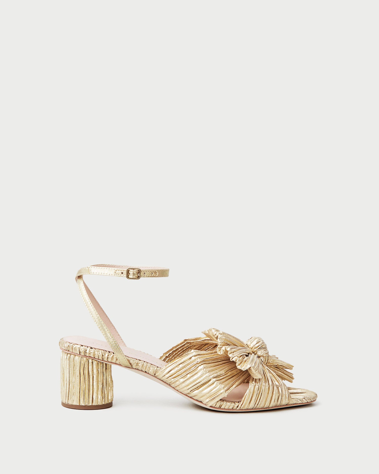 Dahlia Gold Pleated Bow Heel - Elegant Women's Dress Shoes for Weddings, Parties & Special Occasions