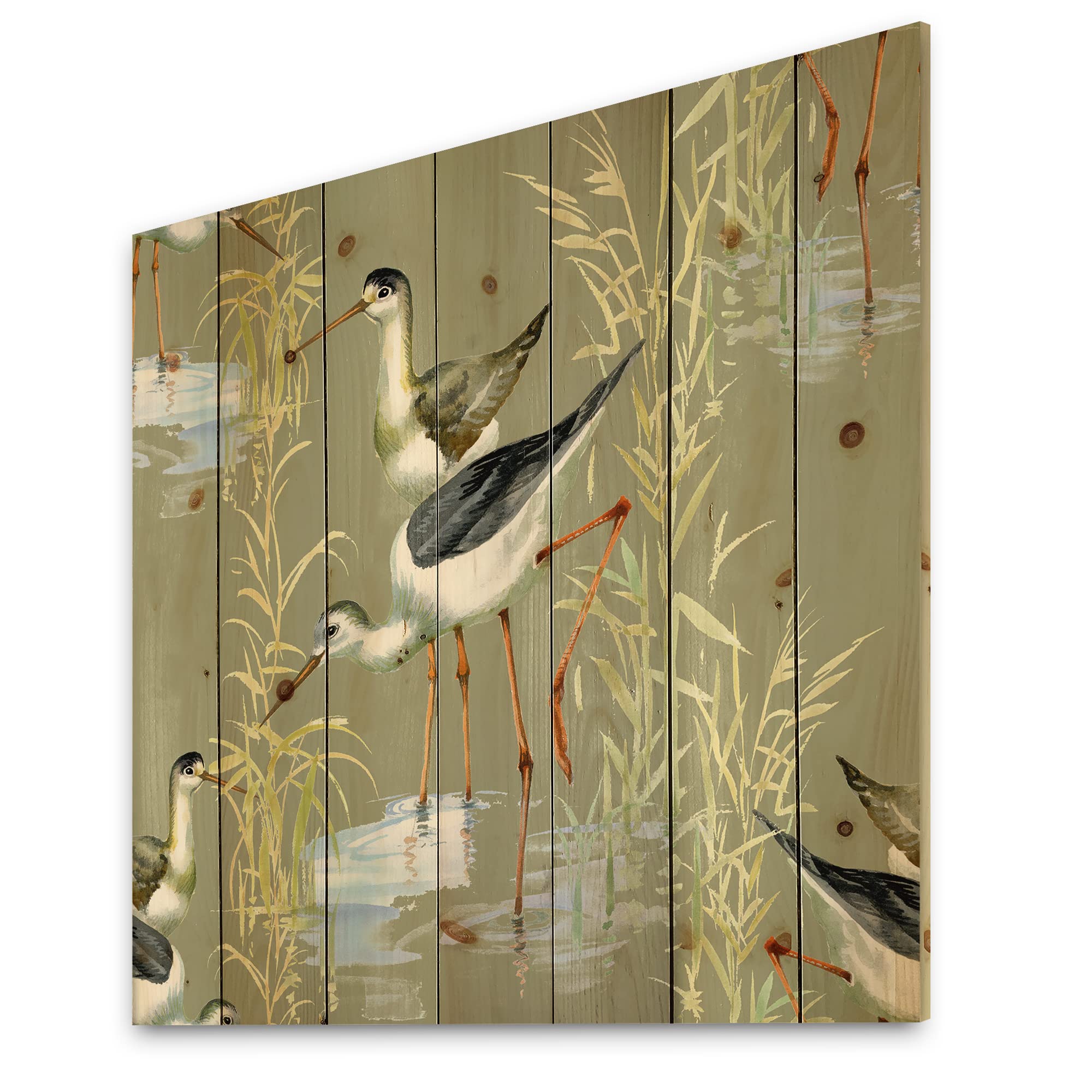 DesignQ Herons Birds in Water Farmhouse Wood Wall Decor - Green Wood Wall Art, Large Animal Wood Panels Printed on Natural Pine - Perfect for Living Room, Bedroom & Office Decor
