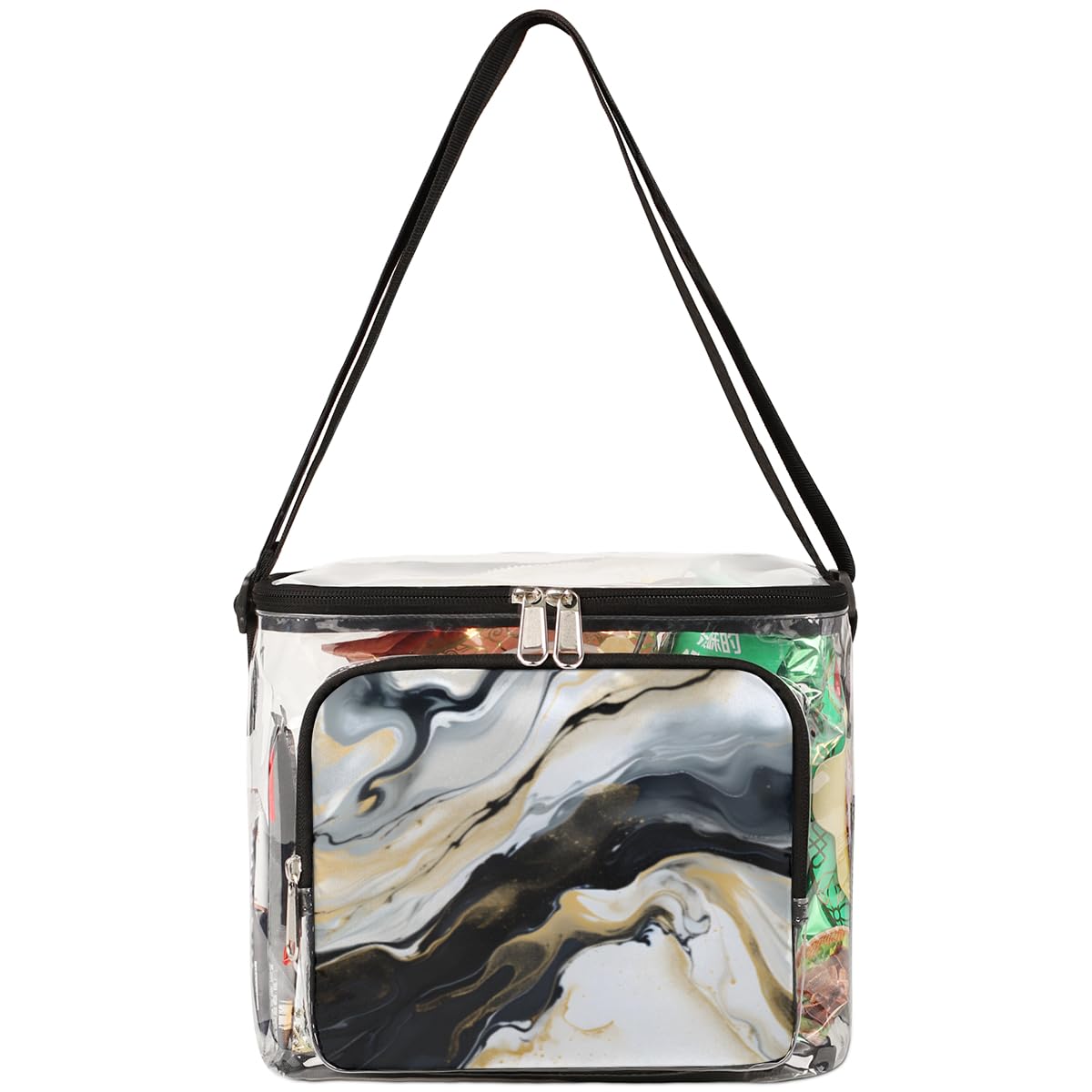 GzLeyigou Clear Marble Tote Bag - Liquid Texture Transparent Shoulder Bag with Handles for Women | Waterproof Lunch Bag for Outdoor, Travel, Picnic, Concerts & Sports Events | Stadium Approved Crossbody Purse